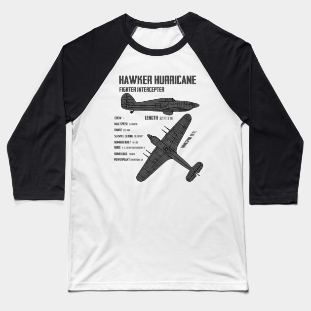 RAF Hawker Hurricane Baseball T-Shirt by Dirty Custard Designs 